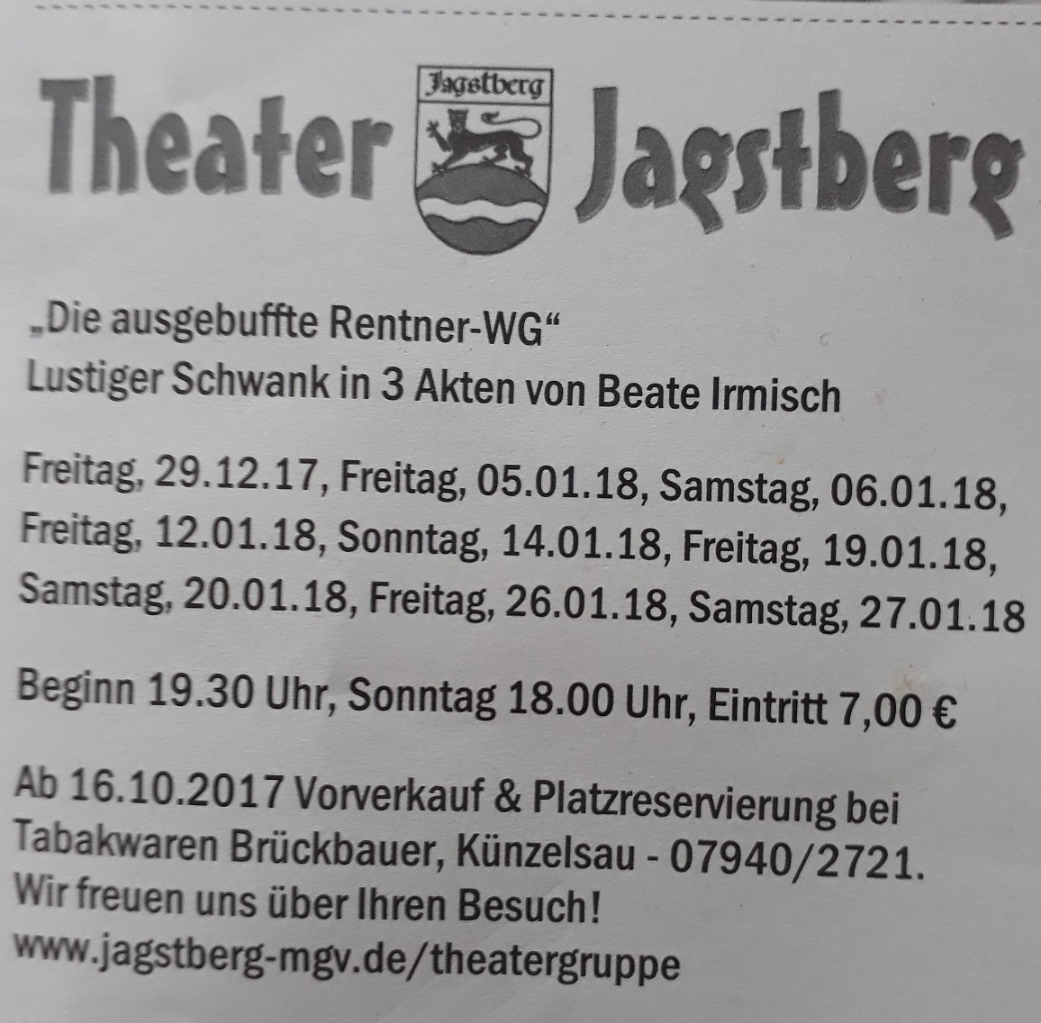 Termine für das Theater in Jagstberg